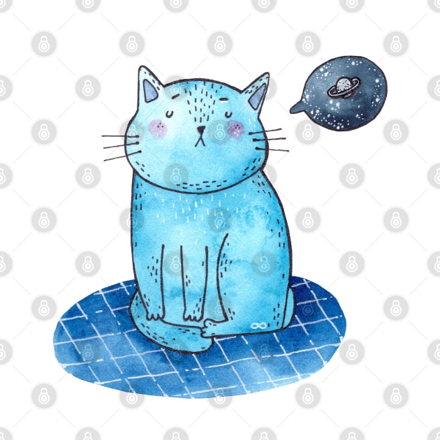 Blue Cat thinking about Space by Tania Tania