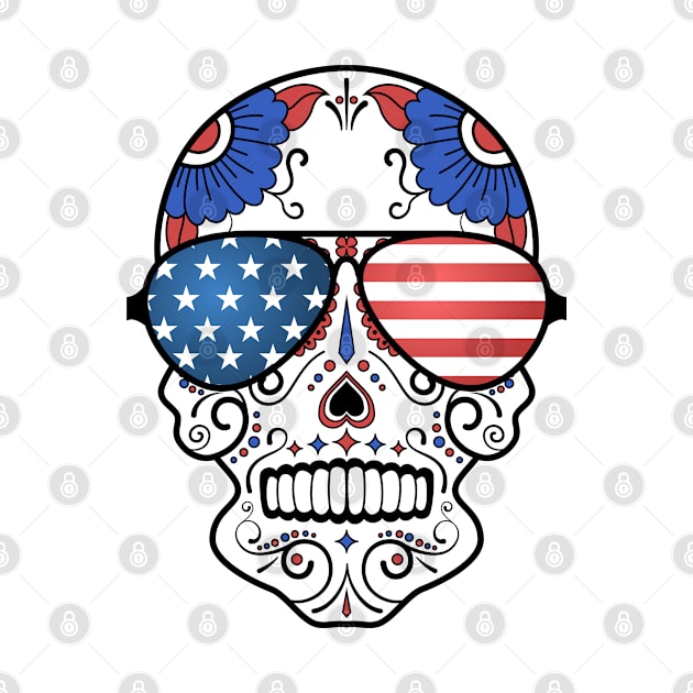 Sugar Art Skull wearing American Flag Sunglasses by Teeziner