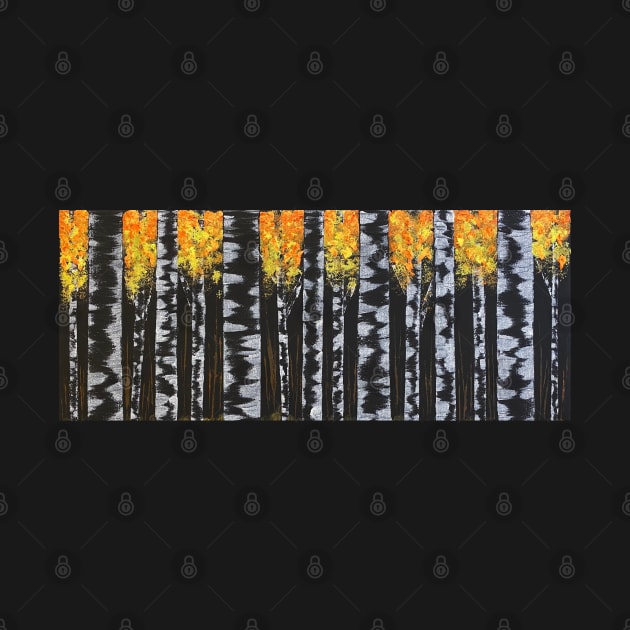 Black and White Birch Trees with Orange Leaves by J&S mason