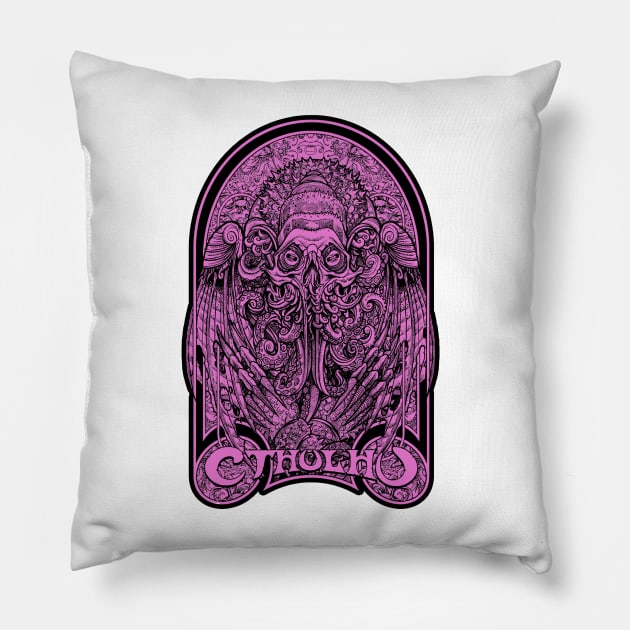 God Cthulhu Purple (Alt Print) Pillow by Miskatonic Designs