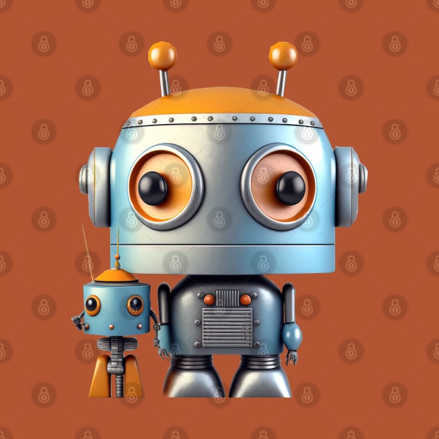 Cute Vintage Robot with Sidekick by JGodvliet