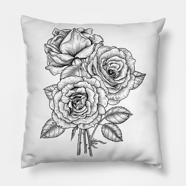 Bouquet of roses in black and white Pillow by katerinamk