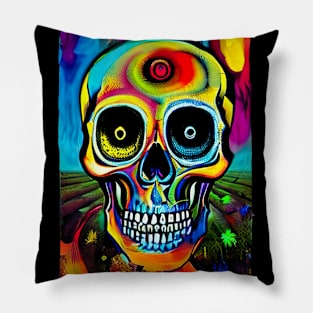 "Vibrant Delight: A Creative and Novel Colorful Skull Design" Pillow