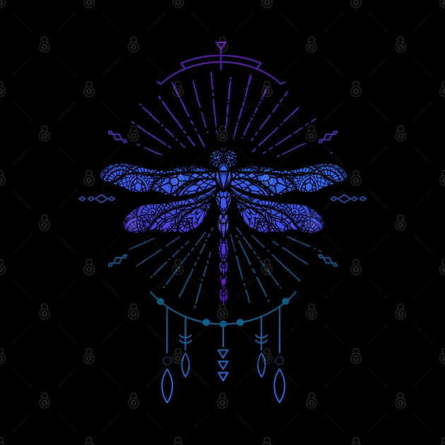 Geometric Blue Boho Dragonfly by Jitterfly