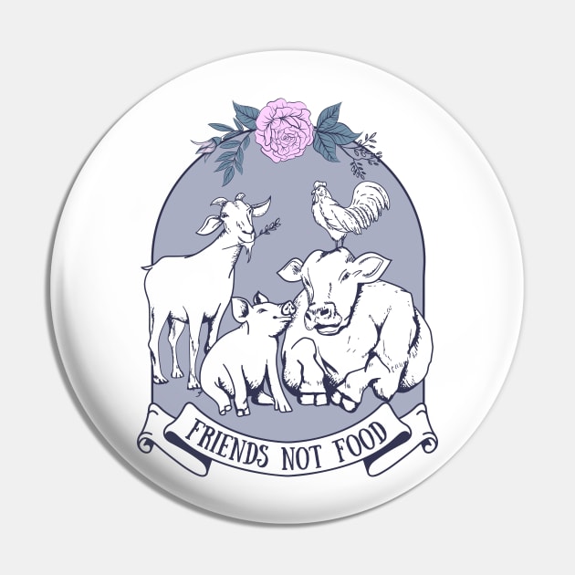 Friends Not Food Vegan Gift Pin by BadDesignCo