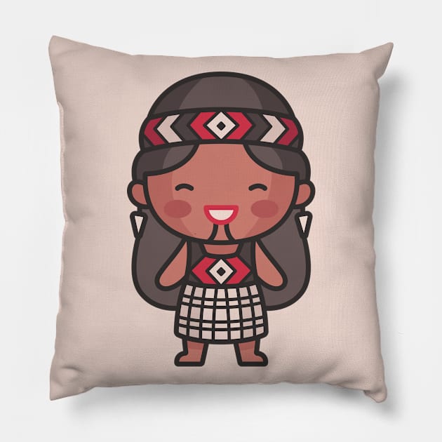 Cute Maori Girl Cartoon Character Pillow by SLAG_Creative