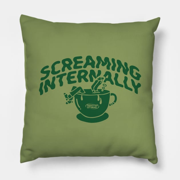 Screaming Internally Pillow by Chipperstudio