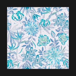 Izimbali floral turquoise blue repeating pattern for fabric and paper T-Shirt