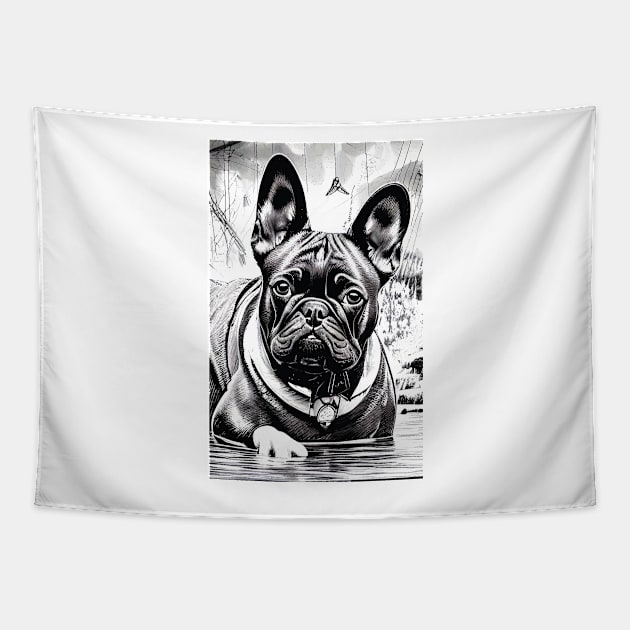 French Bulldog Submerging in Water Tapestry by joejdiaz