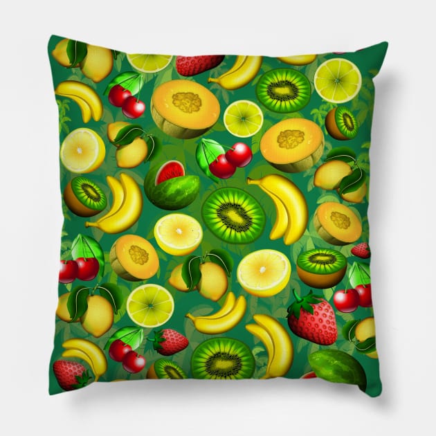 Summer Fruits Juicy Pattern Pillow by BluedarkArt