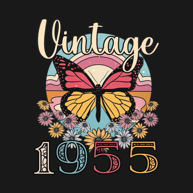 Floral Butterfly Retro Vintage 1955 68th Birthday by louismcfarland