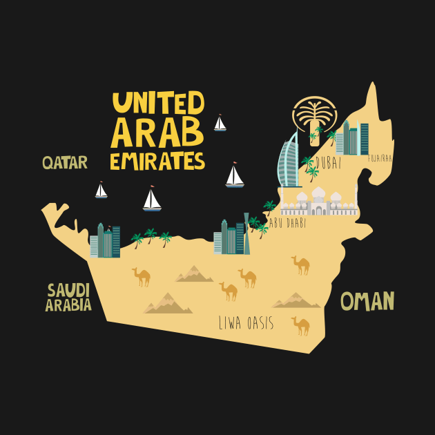 United Arab Emirates Illustrated Map by JunkyDotCom