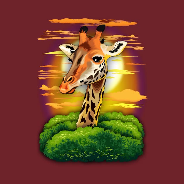 Giraffe on Wild African Savanna Sunset by BluedarkArt