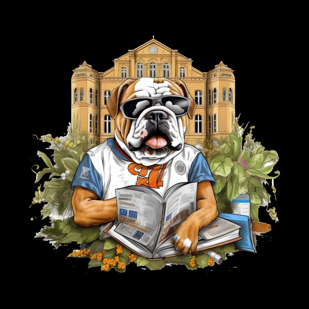 Accountant English Bulldog t-shirt design, a bulldog wearing a graduation cap and holding by teestore_24