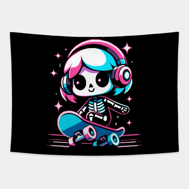 cute skeleton skater girl Tapestry by Ed Labetski Art