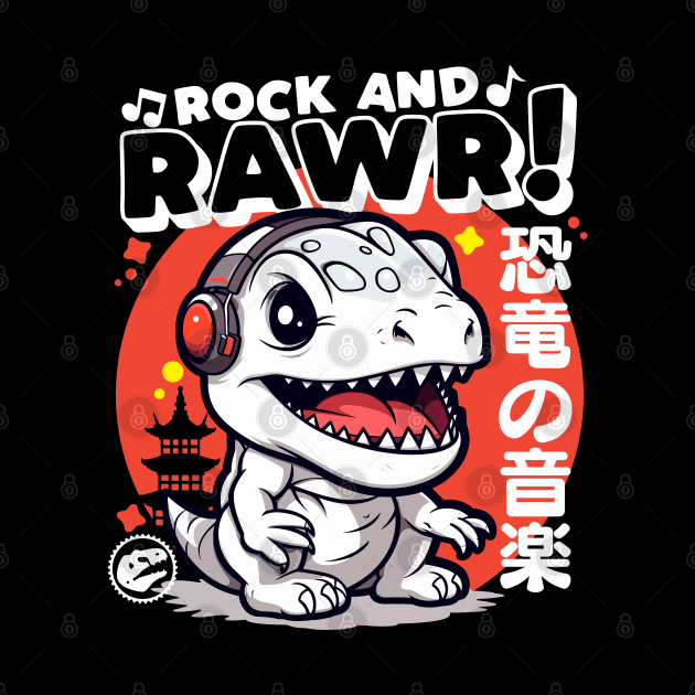 Rock & Rawr Kawaii Dinosaur T-Rex Music Japanese Style by DetourShirts