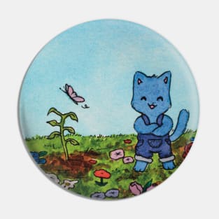 gardening cat garden flowers butterfly watercolor illustration Pin