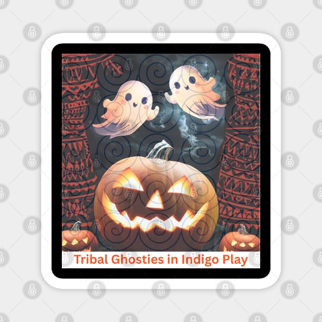 Tribal Ghosties in Indigo Play – Cute Hmong Spirit Glow Magnet by Pimcolle