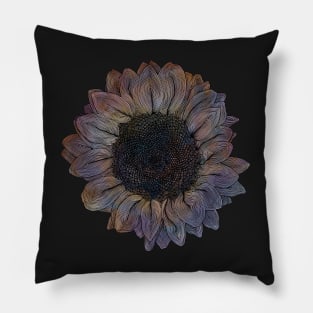 Linework Pastel Sunflower Drawing Pillow