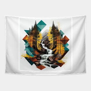 Colorful Geometric Forest Waterfall Tapestry