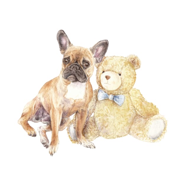 Frenchie Dog With Teddy Bear by wanderinglaur