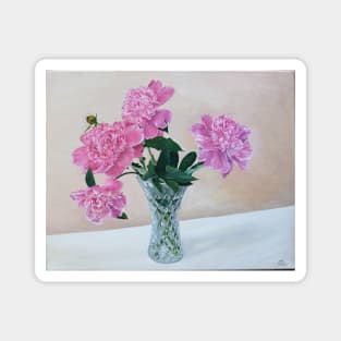 Peonies in glass vase of water Magnet