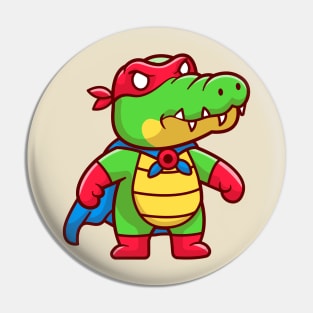 Cute Crocodile Super Hero With Cloak Cartoon Pin