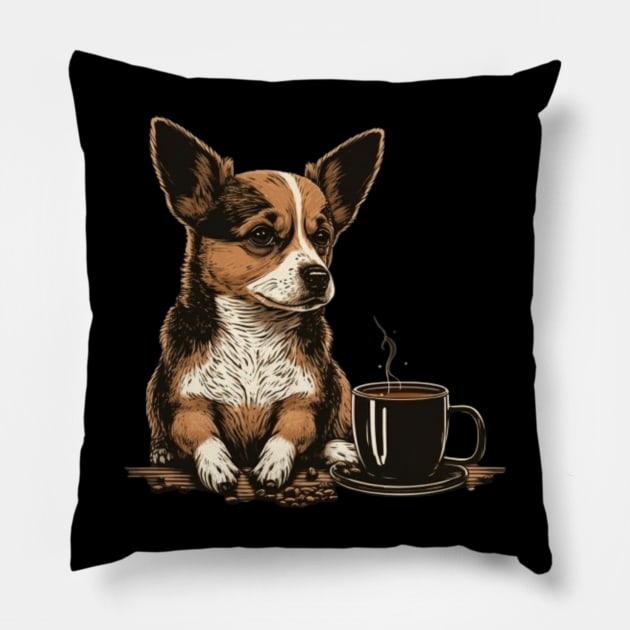 A Cute Dog WIth A Cup Of Coffee Pillow by Lost Ghost