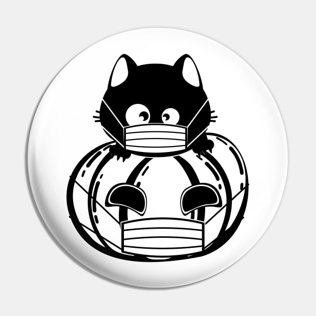 Black cat and pumpkin in face mask Pin by AnnArtshock