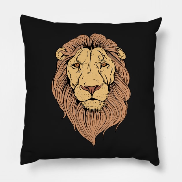 Lion Head with brown fur, majestic face and mane Pillow by Mesyo