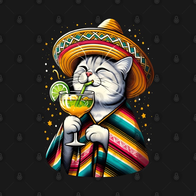 Cat Drinking Margarita Mexican Poncho Cat Lover by justingreen