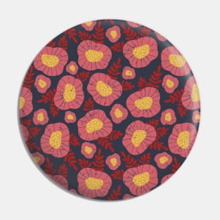 Pink Scandinavian Flowers on blue Pin