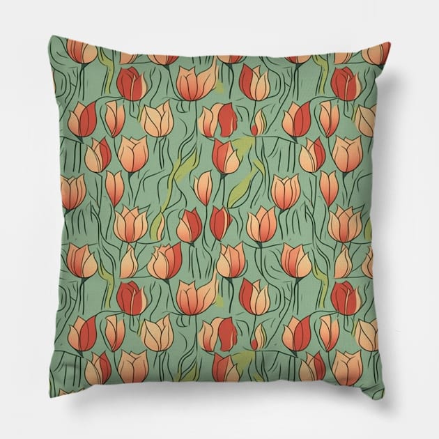 Tulips Flower Seamless Pattern V7 Pillow by Family journey with God