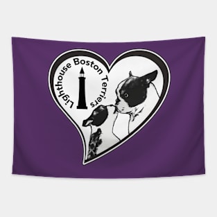 Lighthouse Boston Terriers, Purple Designs Tapestry