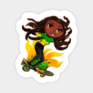 Jamaica jumper women skateboarding girl manga anime girl Jamaican girl on skateboard wearing jumper with colours of Jamaican flag black green and yellow women Magnet