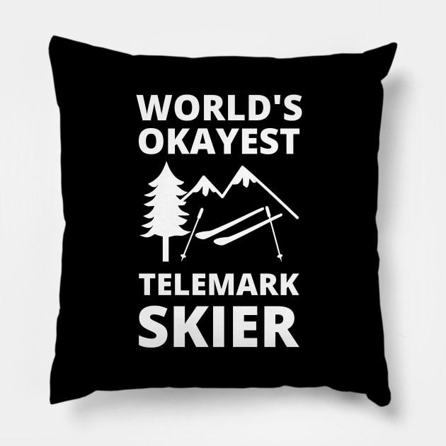 World's Okayest Telemark Skier - Skiing Pillow by Petalprints