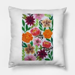 Watercolor pressed flowers pattern Pillow