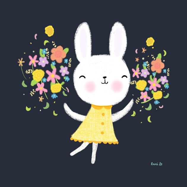 Dancing Bunny With Flowers by LittleBunnySunshine