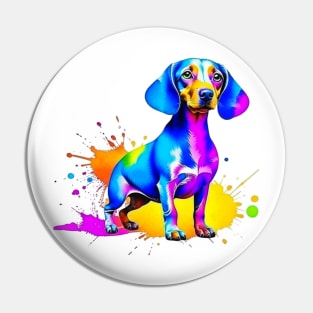 Colorful Dachshund Splatter Art - Playful Canine Delight Pin