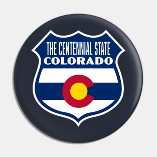 The Centennial State Colorado Retro Flag Shield (Blue) Pin