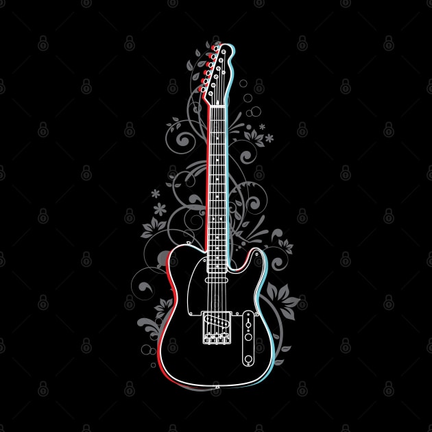 T-Style Electric Guitar 3D Outline Flowering Vines by nightsworthy