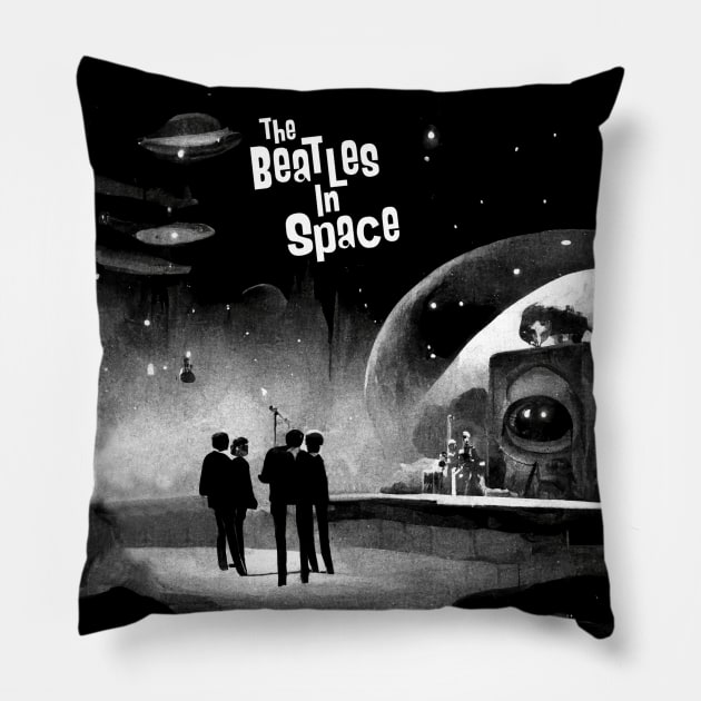 The Beatles in Space Parody Album Cover Pillow by offsetvinylfilm