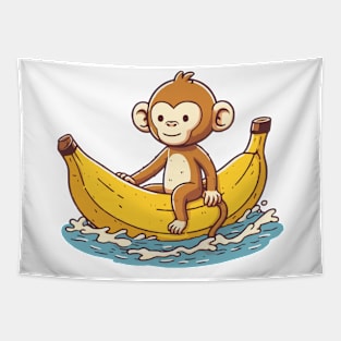 Cute Monkey On Banana Float Tapestry