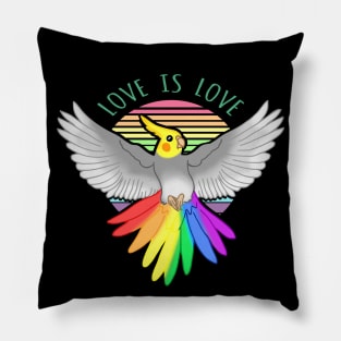 Love is Love - Rainbow Cockatiel Doodle Pillow