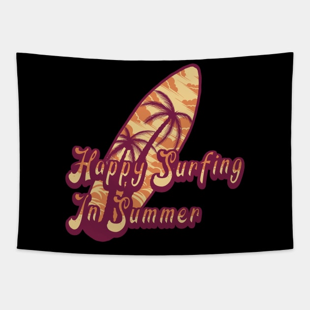 Happy Surfing on Summer Tapestry by Feen Illustration Studio