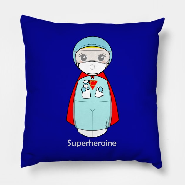 Kokeshi Cleaner Superheroine Pillow by Pendientera