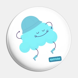 Hashtag Petrichor Cute Blue Cloud with a Rain Hat Pin