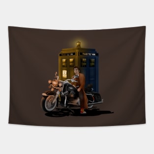 10th Doctor with Big Motorcycle Tapestry