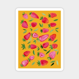 Watercolors strawberries - red and green on ochre Magnet