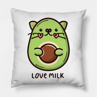 Love Milk Avocat - Whimsical Cat in Avocado Shape Pillow